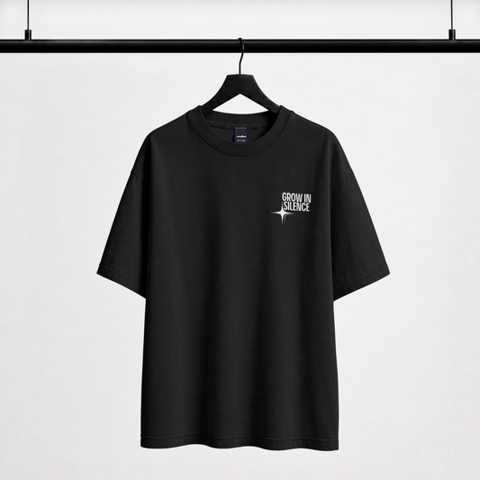 "Be Confident" Graphic Tee – Minimalist "Grow In Silence" Oversized Back Print T-Shirt