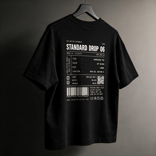 "Standard Drop 06" Spec Label Graphic Tee – Techwear Oversized T-Shirt