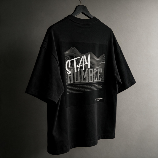 "Stay Humble" Topographic Graphic Tee – Abstract Wave Oversized Back Print T-Shirt