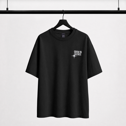 "Be Confident" Graphic Tee – Minimalist "Grow In Silence" Oversized Back Print T-Shirt