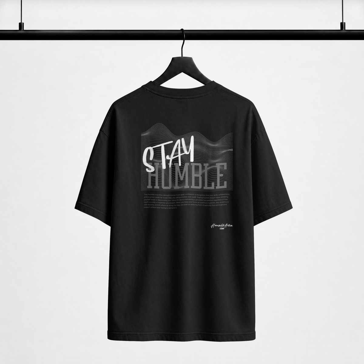 "Stay Humble" Topographic Graphic Tee – Abstract Wave Oversized Back Print T-Shirt