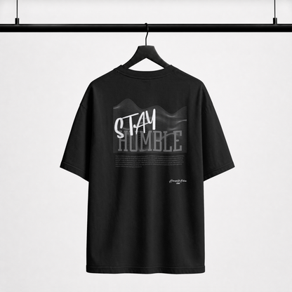 "Stay Humble" Topographic Graphic Tee – Abstract Wave Oversized Back Print T-Shirt