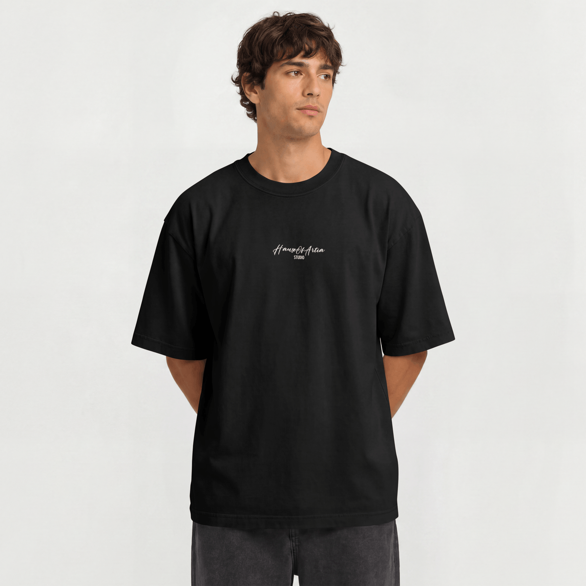 House Of Artia Studio Embroidered T-Shirt – Minimalist Center Chest Script Tee