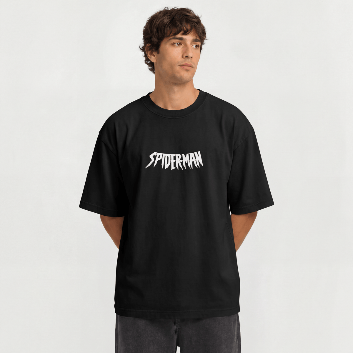 "Spiderman" Jagged Font Graphic Tee – Minimalist Streetwear Heavyweight T-Shirt