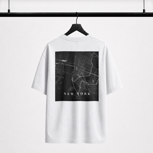 Custom City Map T-Shirt – Silver Monochrome Street Map Print Tee