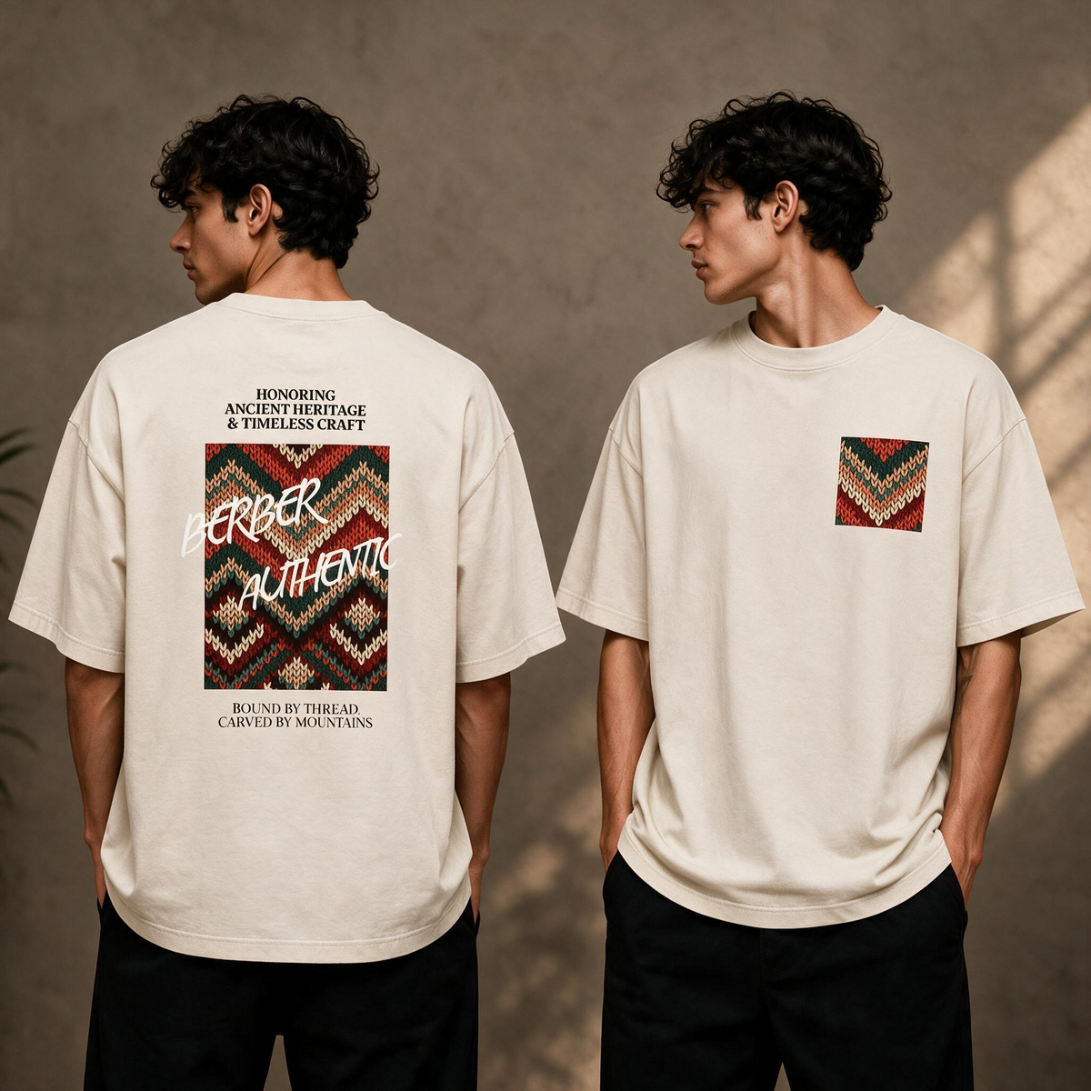 "Berber Authentic" Moroccan Pattern Graphic Tee – Heritage Back Print T-Shirt