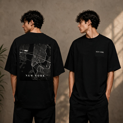 Custom City Map T-Shirt – Silver Monochrome Street Map Print Tee
