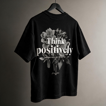 "Think Positively" Vintage Floral Graphic Tee – Oversized Back Print T-Shirt