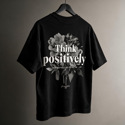 "Think Positively" Vintage Floral Graphic Tee – Oversized Back Print T-Shirt