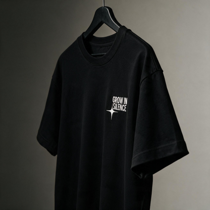 "Be Confident" Graphic Tee – Minimalist "Grow In Silence" Oversized Back Print T-Shirt