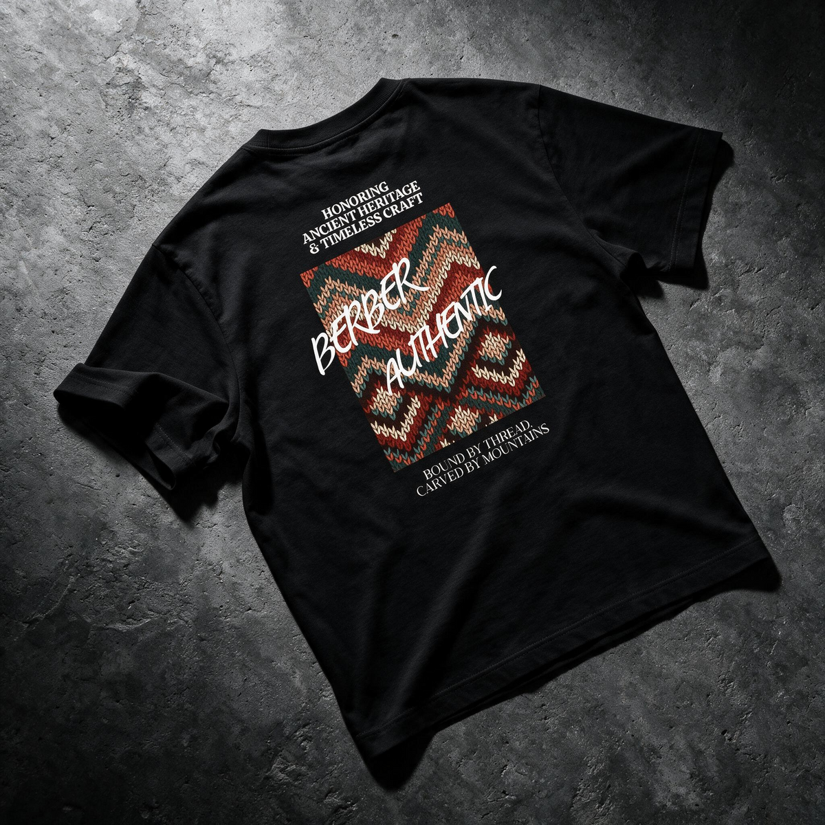 "Berber Authentic" Moroccan Pattern Graphic Tee – Heritage Back Print T-Shirt