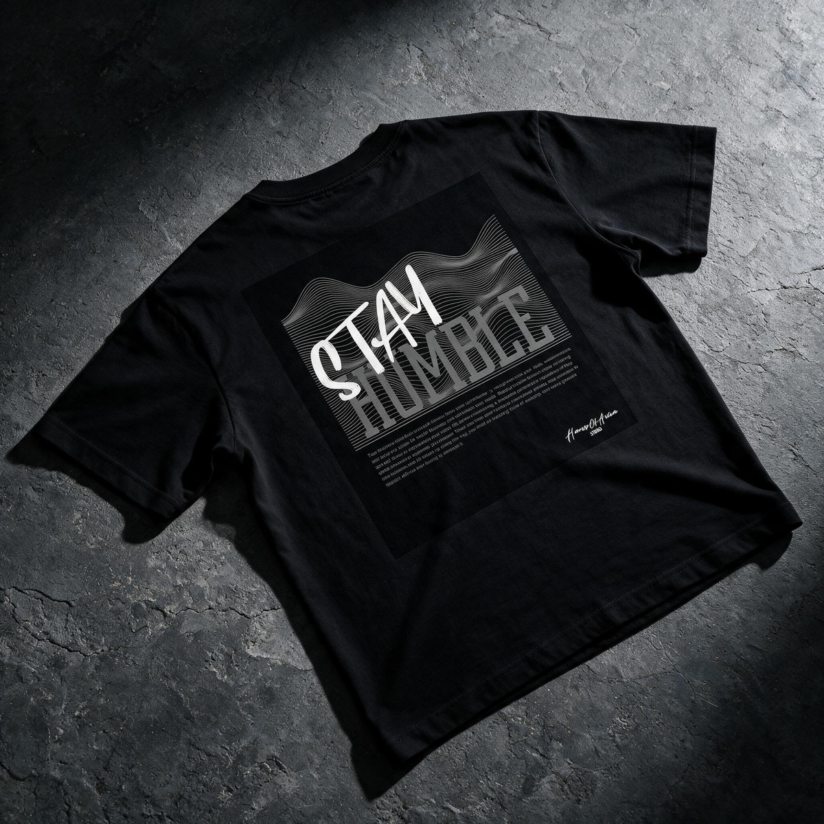 "Stay Humble" Topographic Graphic Tee – Abstract Wave Oversized Back Print T-Shirt