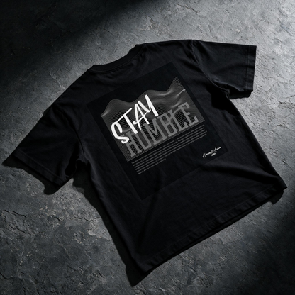 "Stay Humble" Topographic Graphic Tee – Abstract Wave Oversized Back Print T-Shirt
