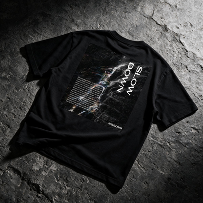 "Slow Down" Waterfall Graphic Tee – SS2026 Oversized Back Print T-Shirt