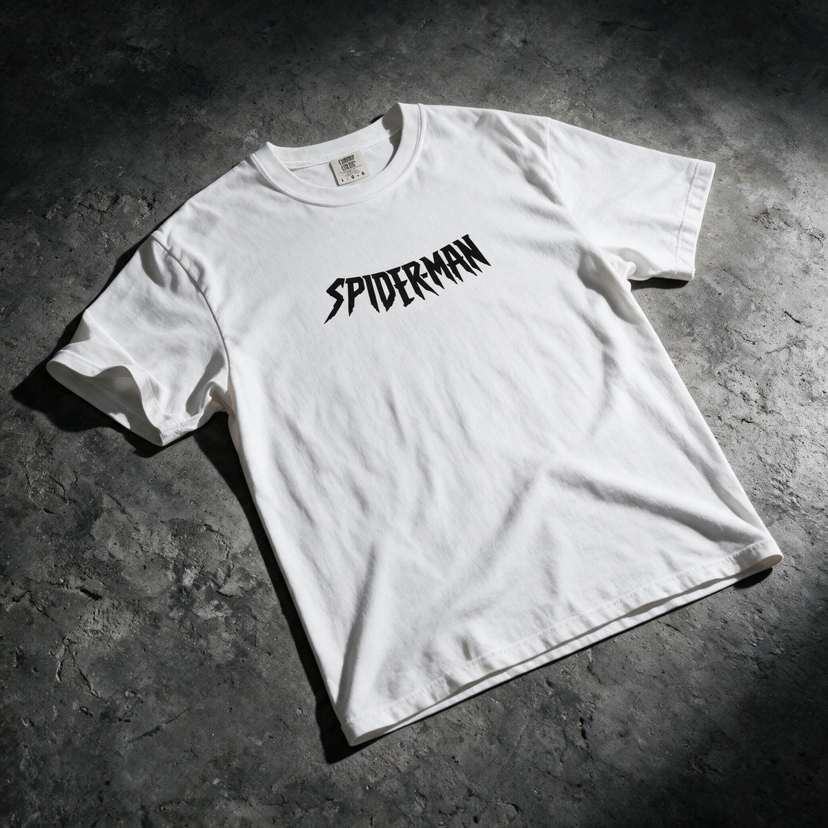 "Spiderman" Jagged Font Graphic Tee – Minimalist Streetwear Heavyweight T-Shirt