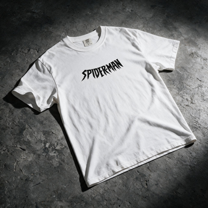 "Spiderman" Jagged Font Graphic Tee – Minimalist Streetwear Heavyweight T-Shirt