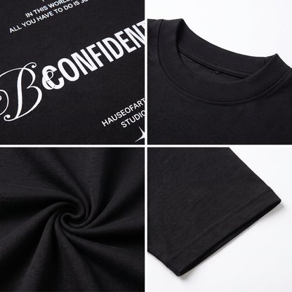 "Be Confident" Graphic Tee – Minimalist "Grow In Silence" Oversized Back Print T-Shirt