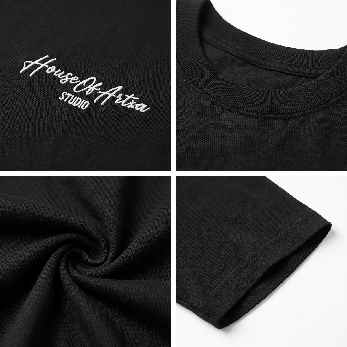 House Of Artia Studio Embroidered T-Shirt – Minimalist Center Chest Script Tee