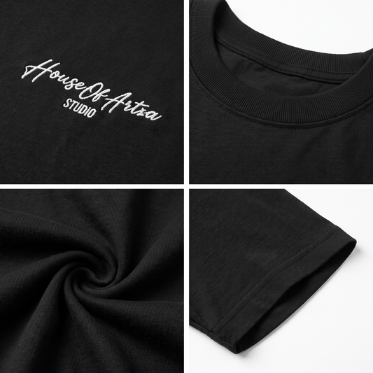 House Of Artia Studio Embroidered T-Shirt – Minimalist Center Chest Script Tee